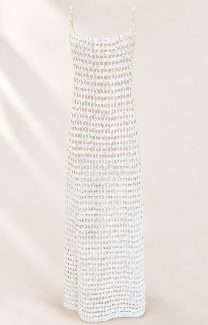 White Pearl Strap Crochet Maxi Cover Up | Sheer Beach Dress | Crochet Swim Cover Up | Resort Wear
