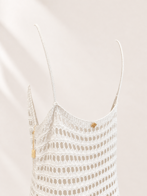 White Pearl Strap Crochet Maxi Cover Up | Sheer Beach Dress | Crochet Swim Cover Up | Resort Wear