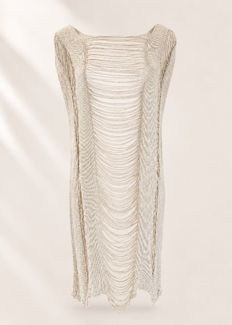 Tan Shredded Knit Cover Up | Fringe Beach Dress | Sheer Swim Cover Up | Boho Bikini Cover Up | Resort Wear