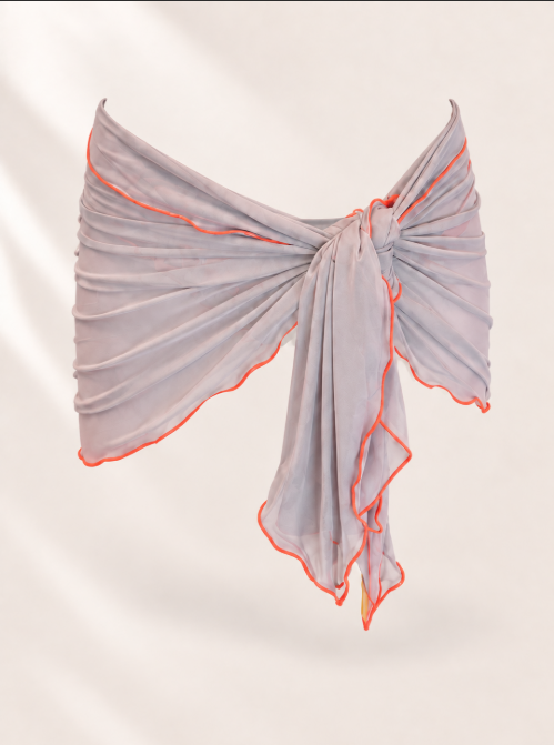 Handmade Tan Mesh Sarong with Orange Trim | Sheer Tie Side Beach Skirt | Bikini Cover Up | Swim Wrap | Resort Wear