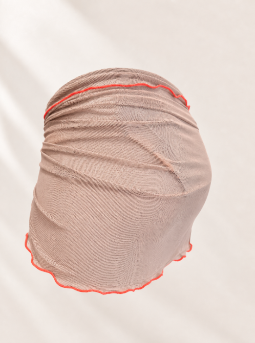 Handmade Tan Mesh Sarong with Orange Trim | Sheer Tie Side Beach Skirt | Bikini Cover Up | Swim Wrap | Resort Wear