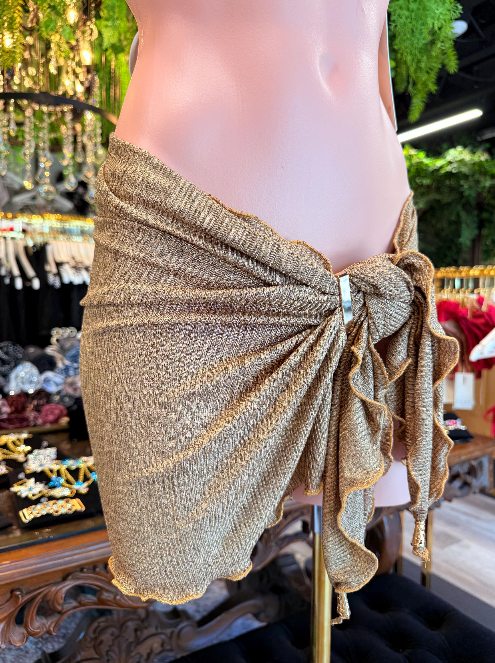Handmade Sandy Short Wrap | Shimmer Tie Side Beach Wrap | Bikini Cover Up | Sheer Swim Skirt | Resort Wear