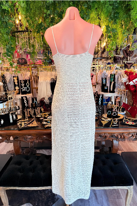 White Crochet Cowl Halter Mini Dress | Backless Beach Cover Up | Open Knit Swim Dress | Resort Wear