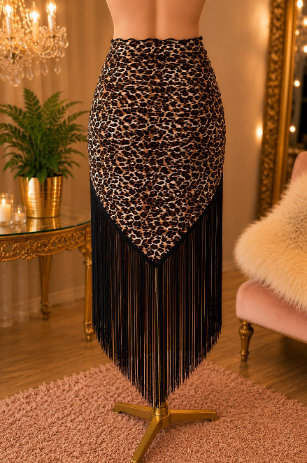 Handmade Long Fringe Skirt | Leopard Fringe Sarong | Beach Cover Up | Swimsuit Cover Up | Festival Skirt